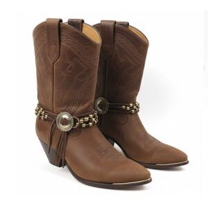 ACME Cowboy Boots Vintage Brown Suede Leather Wrap Beaded Mexico Cowgirl 8.5